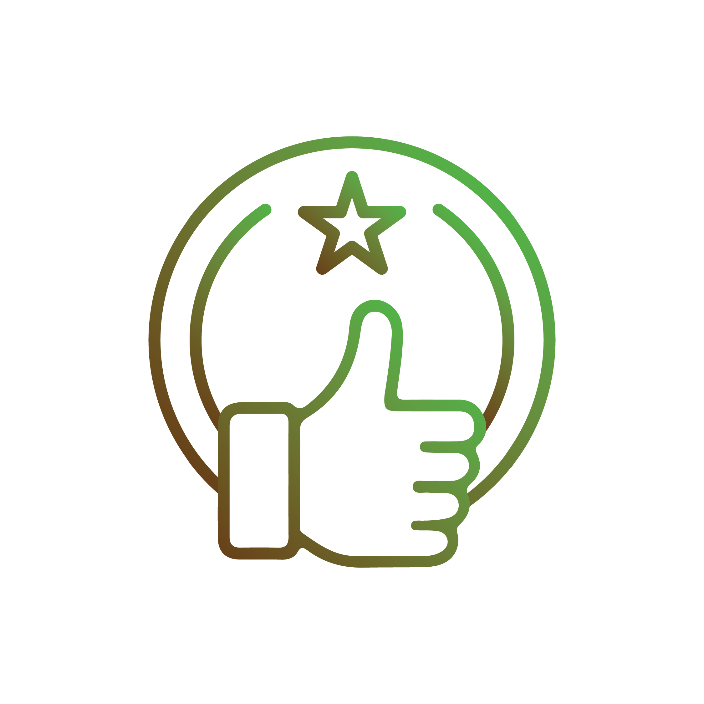 Icon depicting thumbs up and star badge with a circle around it